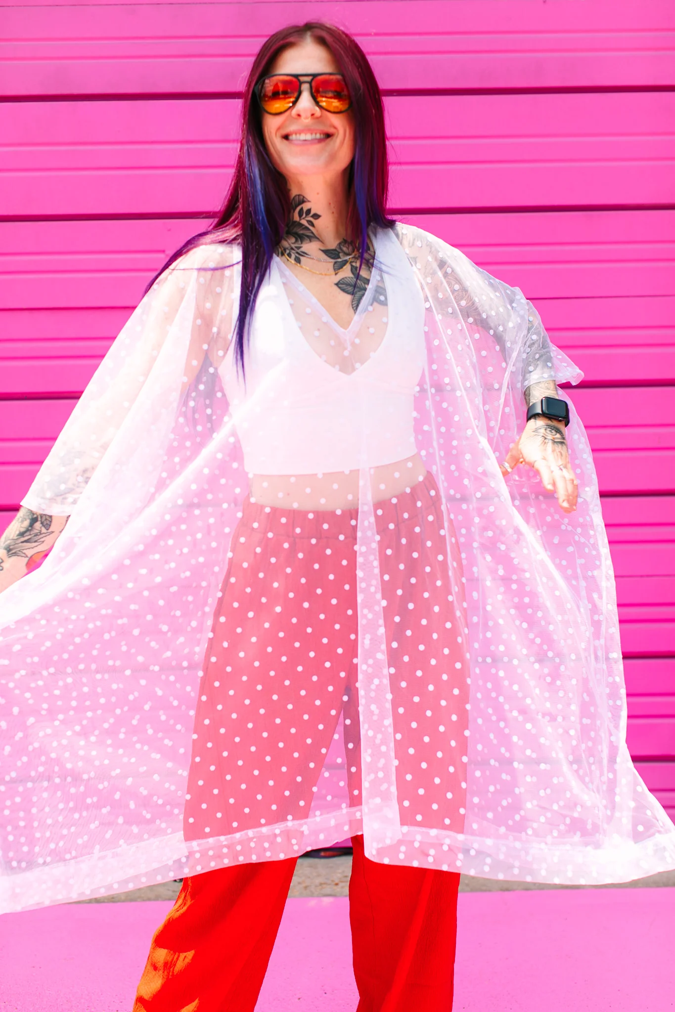 White Polka Dot Sheer Mid Caftan - Image 13