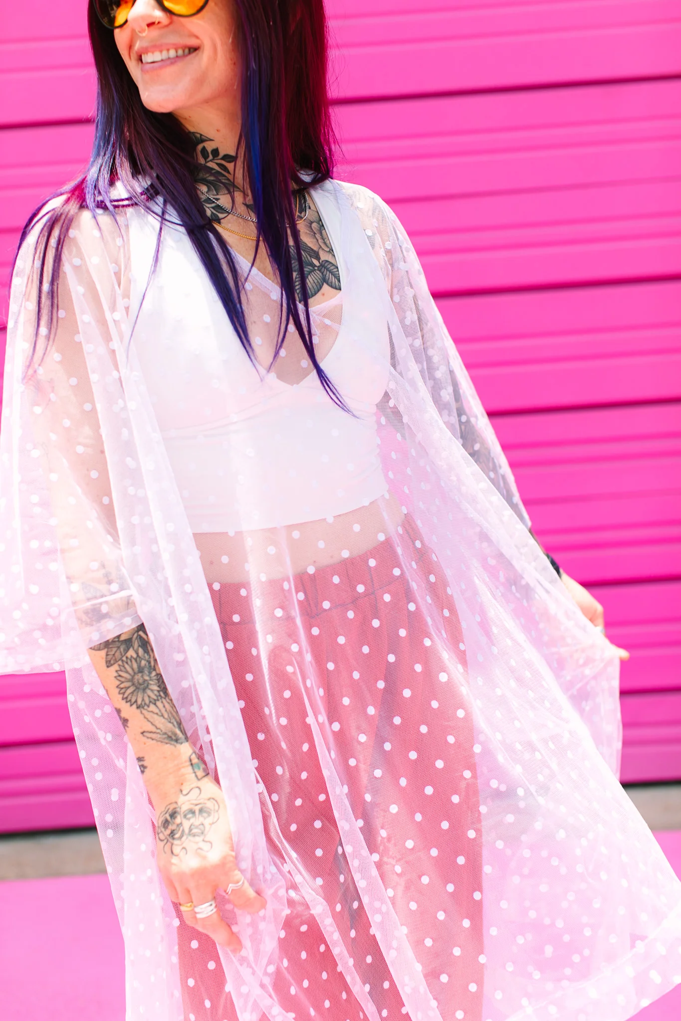 White Polka Dot Sheer Mid Caftan - Image 2