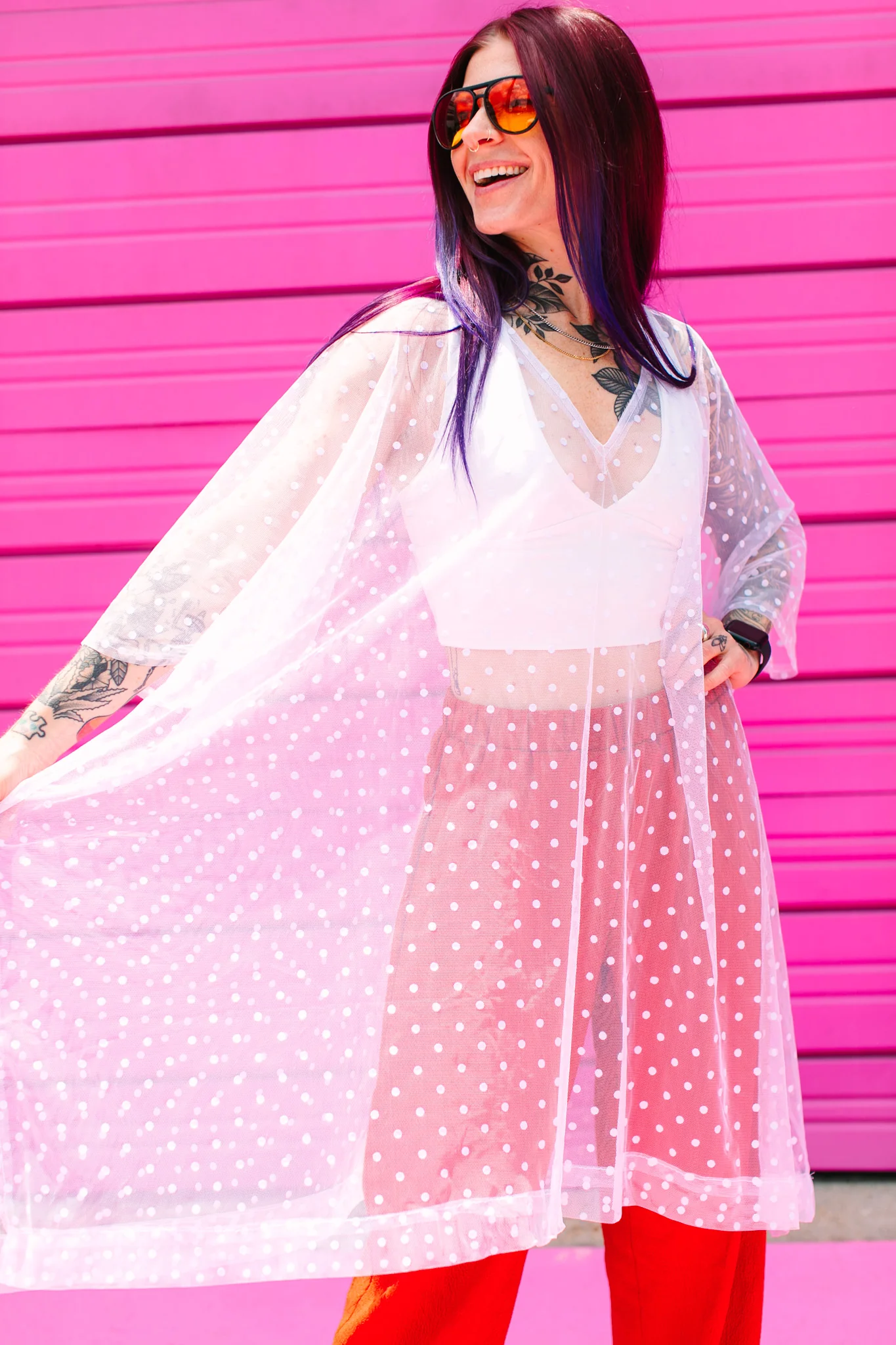 White Polka Dot Sheer Mid Caftan - Image 3