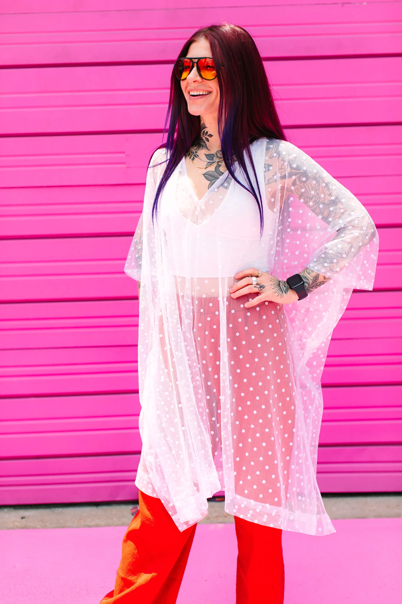 White Polka Dot Sheer Mid Caftan - Image 4