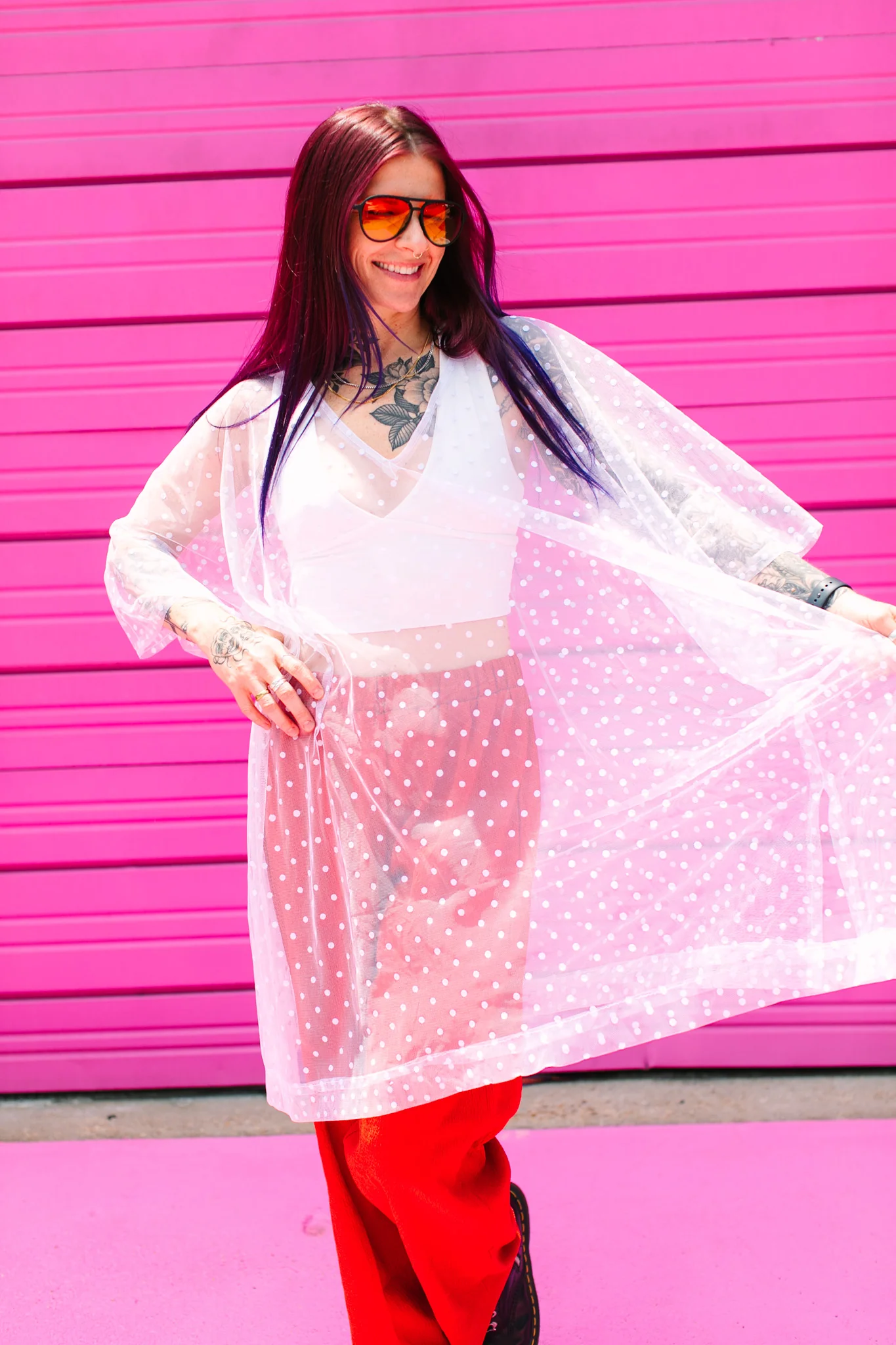 White Polka Dot Sheer Mid Caftan - Image 8