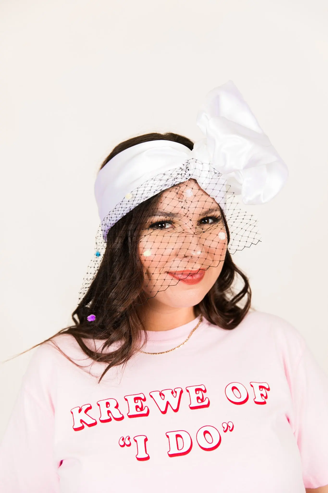 White Satin with Black Veil with Rainbow Dot Party Wrap - Image 3