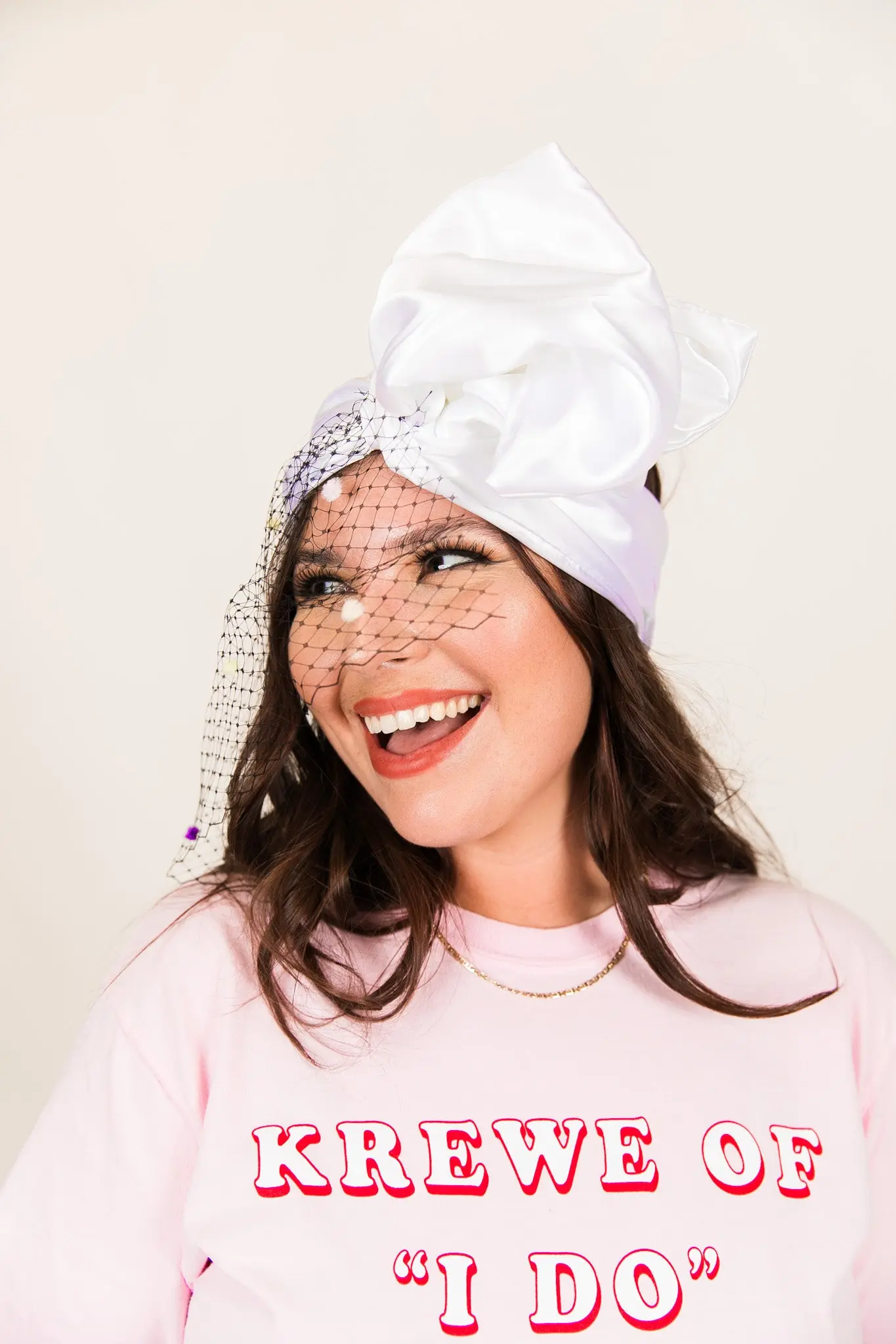 White Satin with Black Veil with Rainbow Dot Party Wrap - Image 7