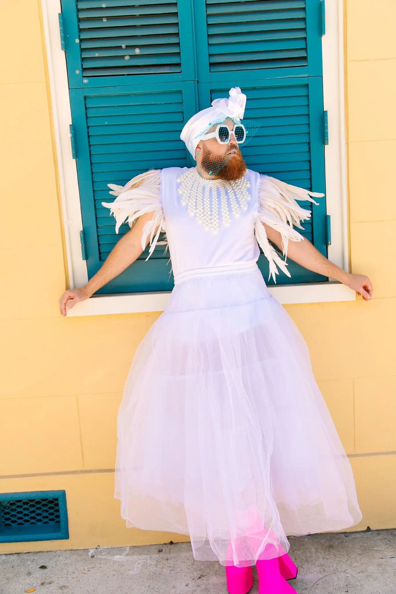 White Tee With White Feather Sleeve