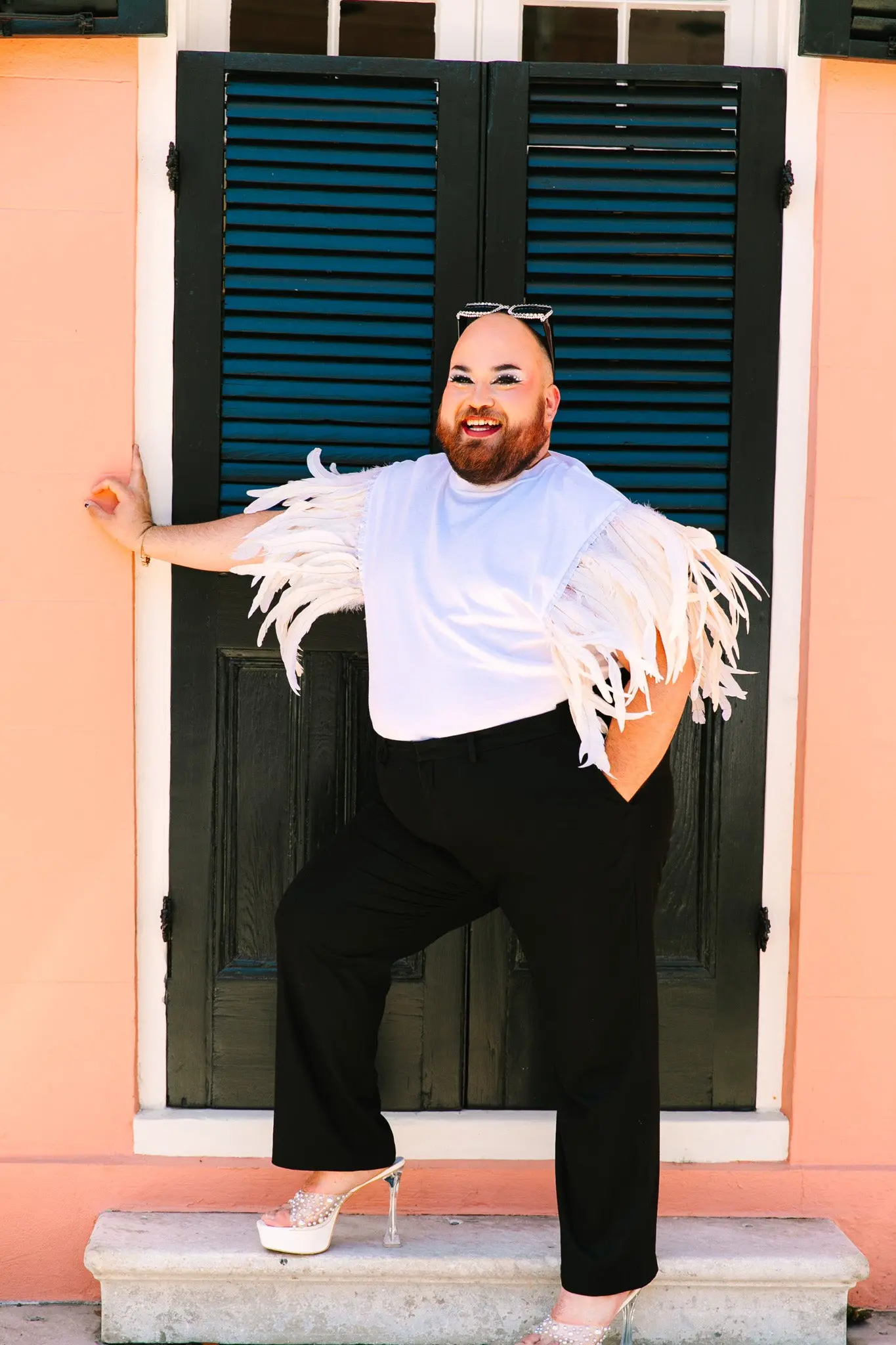 White Tee With White Feather Sleeve - Image 5