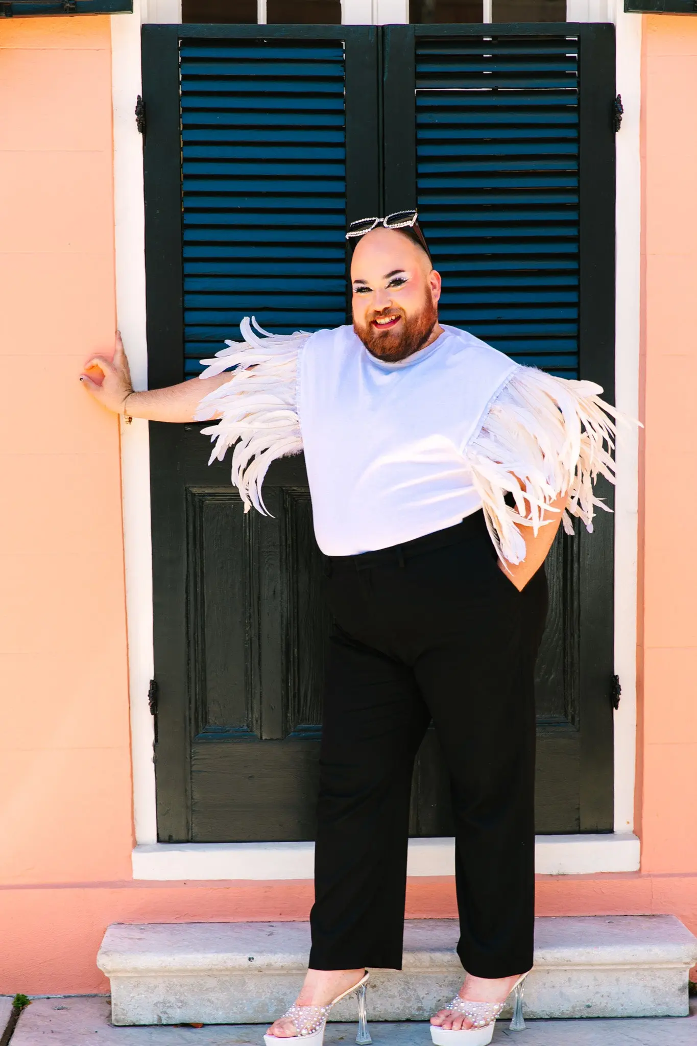 White Tee With White Feather Sleeve - Image 6