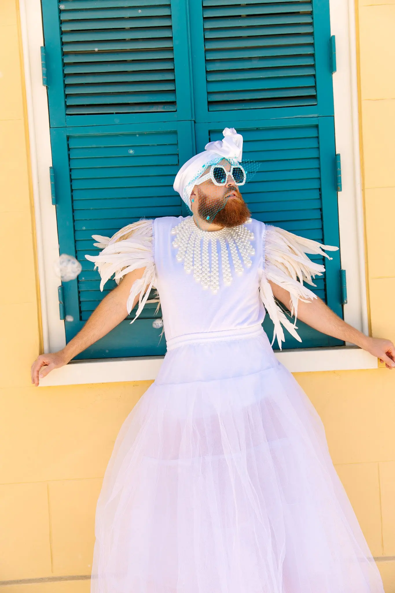 White Tee With White Feather Sleeve - Image 9